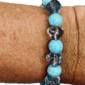 Turquoise Clear Beaded Elastic Stretchy Stackable Bracelet Western NWT